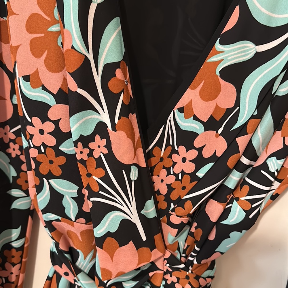 Diane Von Furstenberg Floral Wrap Dress - Black, Orange, Green - Picture 5 of 10